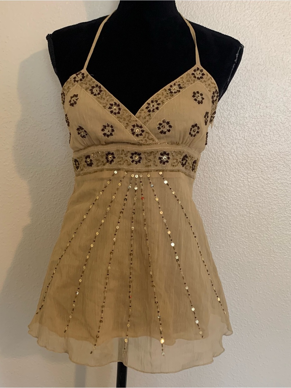 Rampage Gold Sequin Halter Top